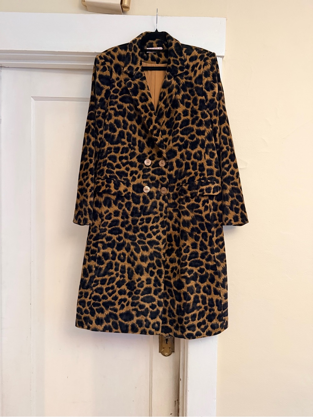 Traffic People Leopard Print Double-Breasted Long Coat